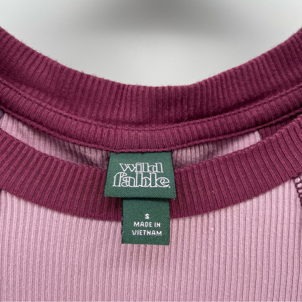 Wild Fable Womens Long Sleeve Shirt Purple Color Block Lettuce Trim S - Picture 3 of 5